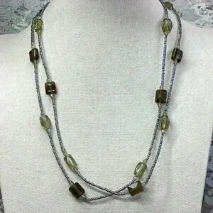 Vintage Green Seed Bead and Glass AB Necklace